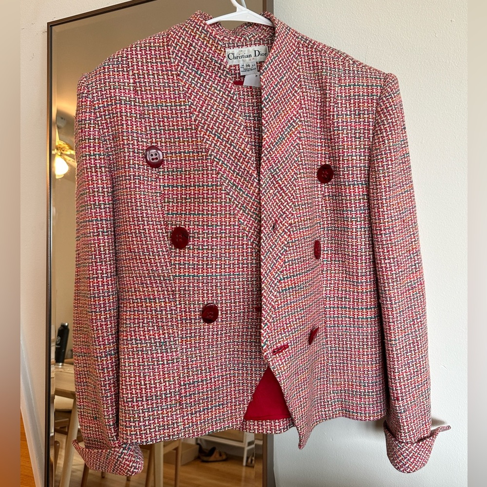 Christian Dior Tweed Blazer and Skirt Set Red
